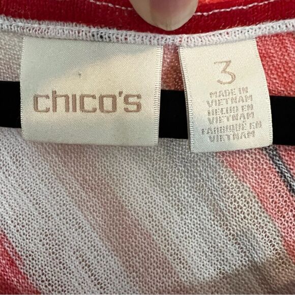 Chicos Women's Orange Red Striped Short Sleeve Asymmetrical Top Size 3 (XL 16) - Picture 2 of 7